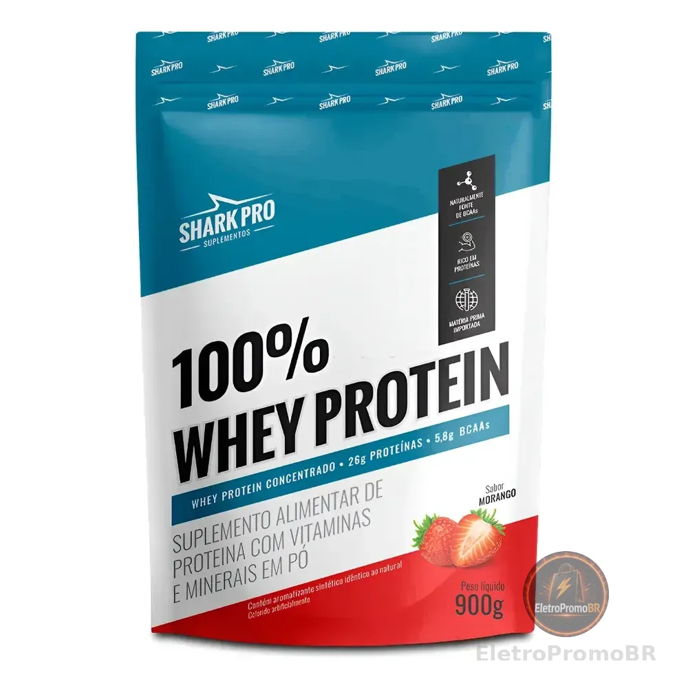 100% Whey Protein Conc Refil 900g Grow Soldiers - Shark Pro Sabor Morango