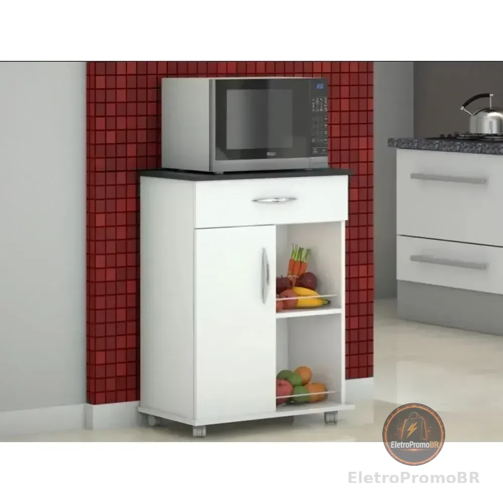 Armário Aparador Fruteira Mesa De Cozinha Com Rodinhas  Branco