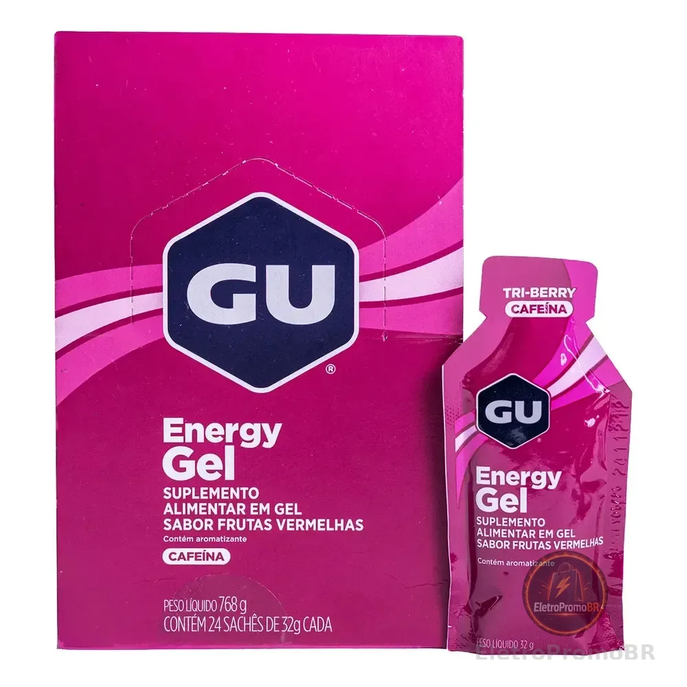 Carbo Gel Gu Energy Repositor Energético Sabor Triberry Caixa Com 24un Em Sachês Frutas Vermelhas (c/ Cafeína)