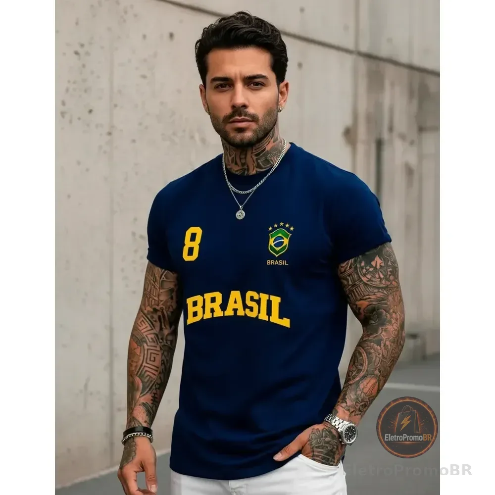 Camisa Brasil Camiseta Torcedor Copa Masculina Dry Fit Uv Azul M
