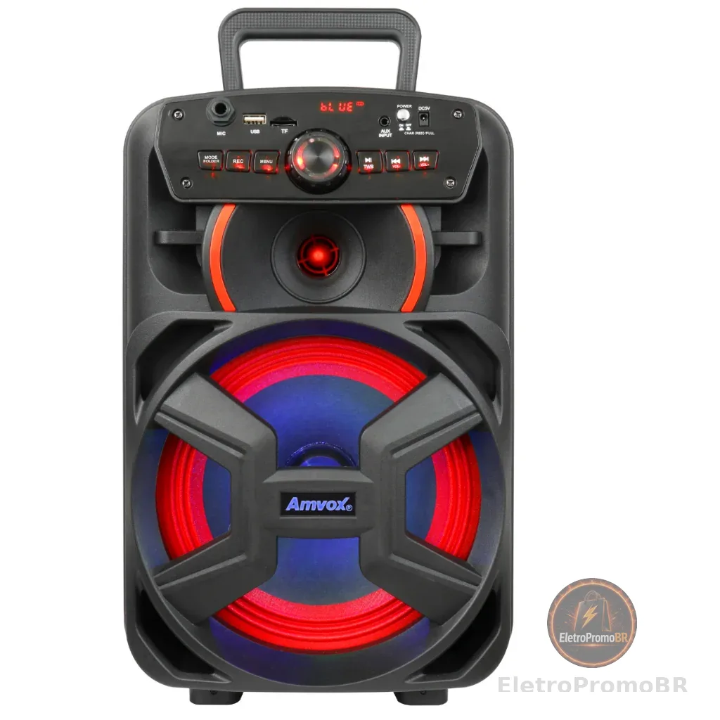 Caixa de Som Amplificada Amvox ACA 221 Gigante II Alto Falante 8 polegadas 200W Bluetooth Bivolt