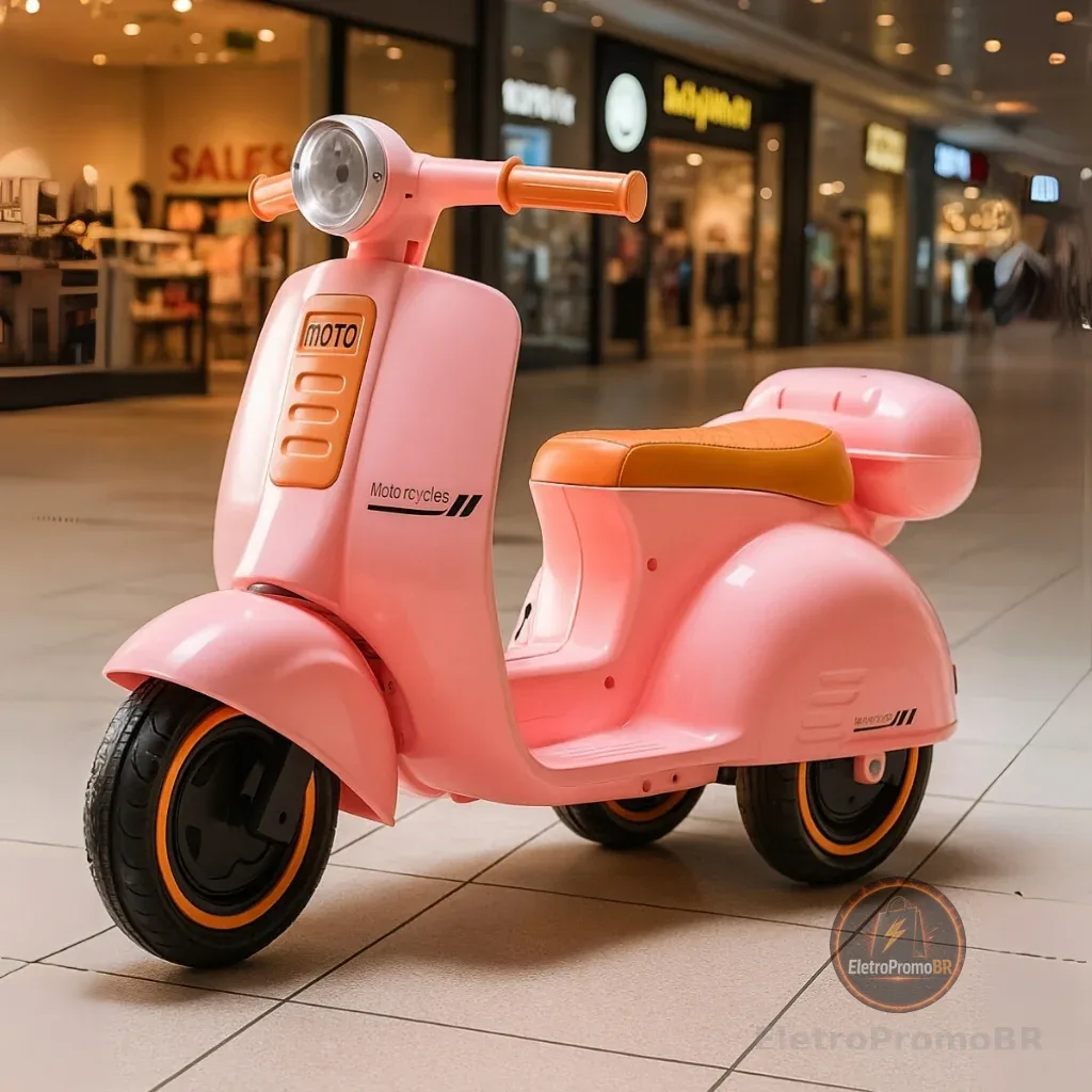 Mini Moto Elétrica Infantil 6V Scooter Retrô com Luz e Som Brinq Kids