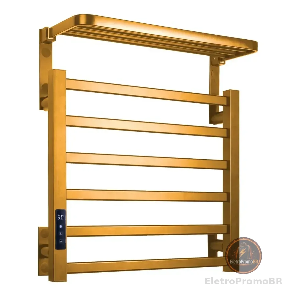 Toalheiro Eletrico 45x50 Termico Display Digital Temporizado Dourado 127v