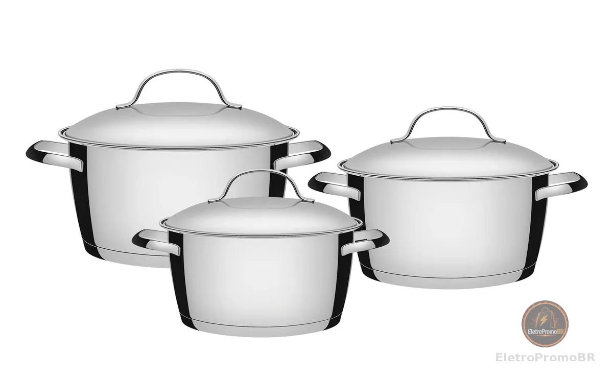 Jogo de Panelas com Fundo Triplo 3 Peça, Tramontina, 65660220, Inox