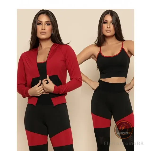 Calça Top Blusa Fitness Conjunto Feminino Academia Kit3 Pçs