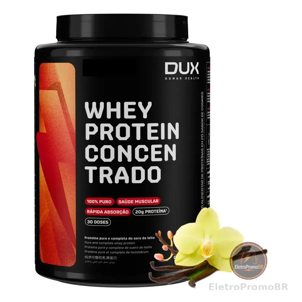 Dux Whey Concentrado 100% Puro Para Ganho De Massa - 900g Sabor Baunilha