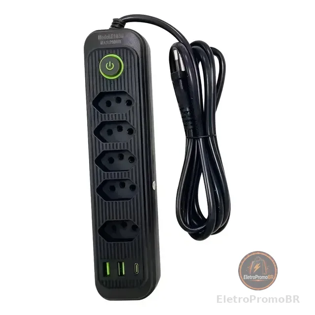 Extensão 5 Tomadas E 2 Usb 1 Pd Led Bivolt Power 110v/220v