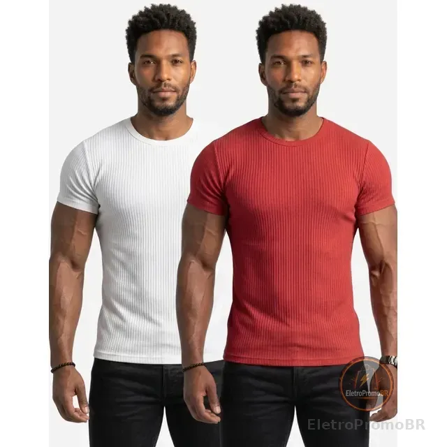 Kit 2 Camisetas Americana Texturizada Canelada Ribana Slim