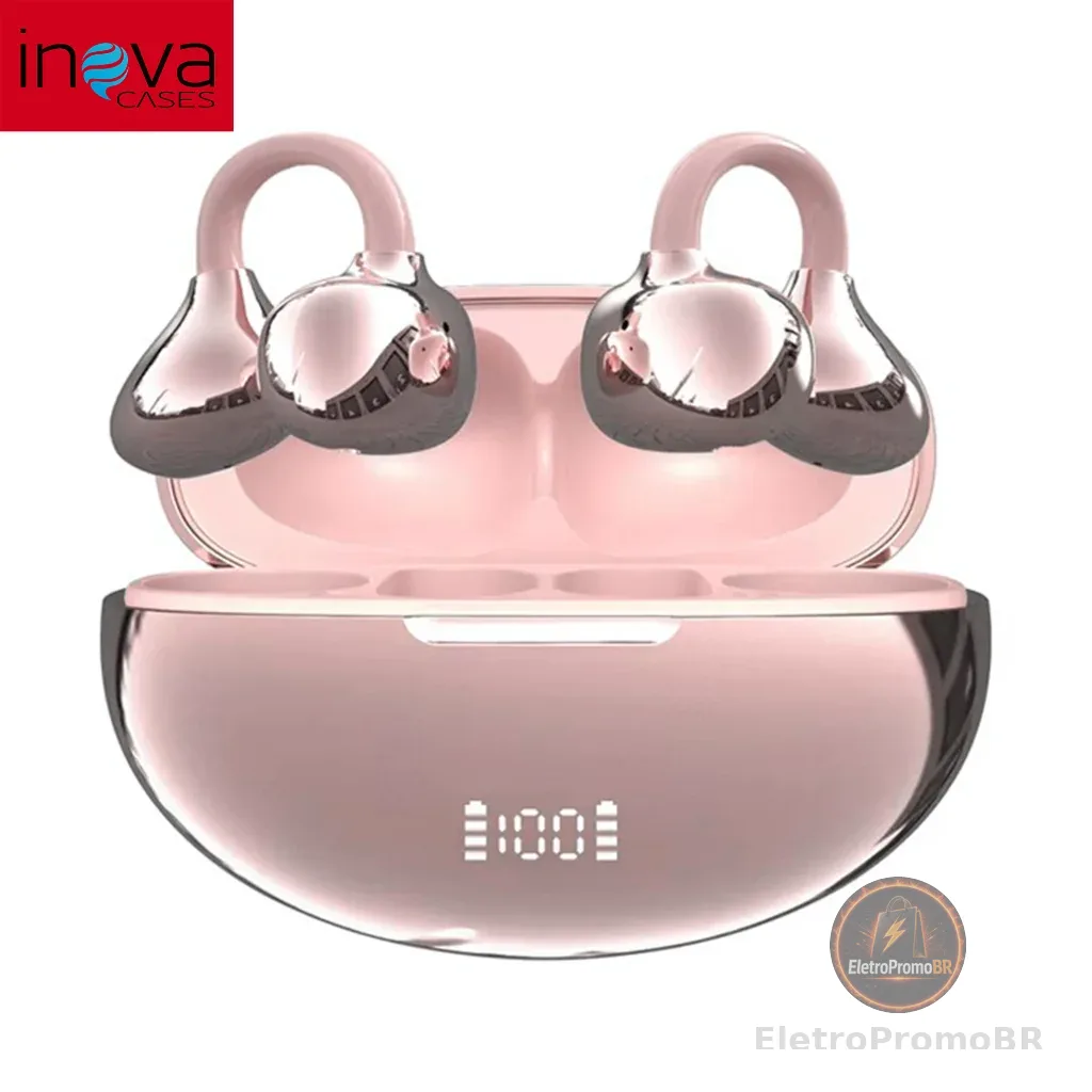 INOVA FreeClip Fone de Ouvido Bluetooth Sem Fio Design em C Digital de Bateria Chamadas Nítida
