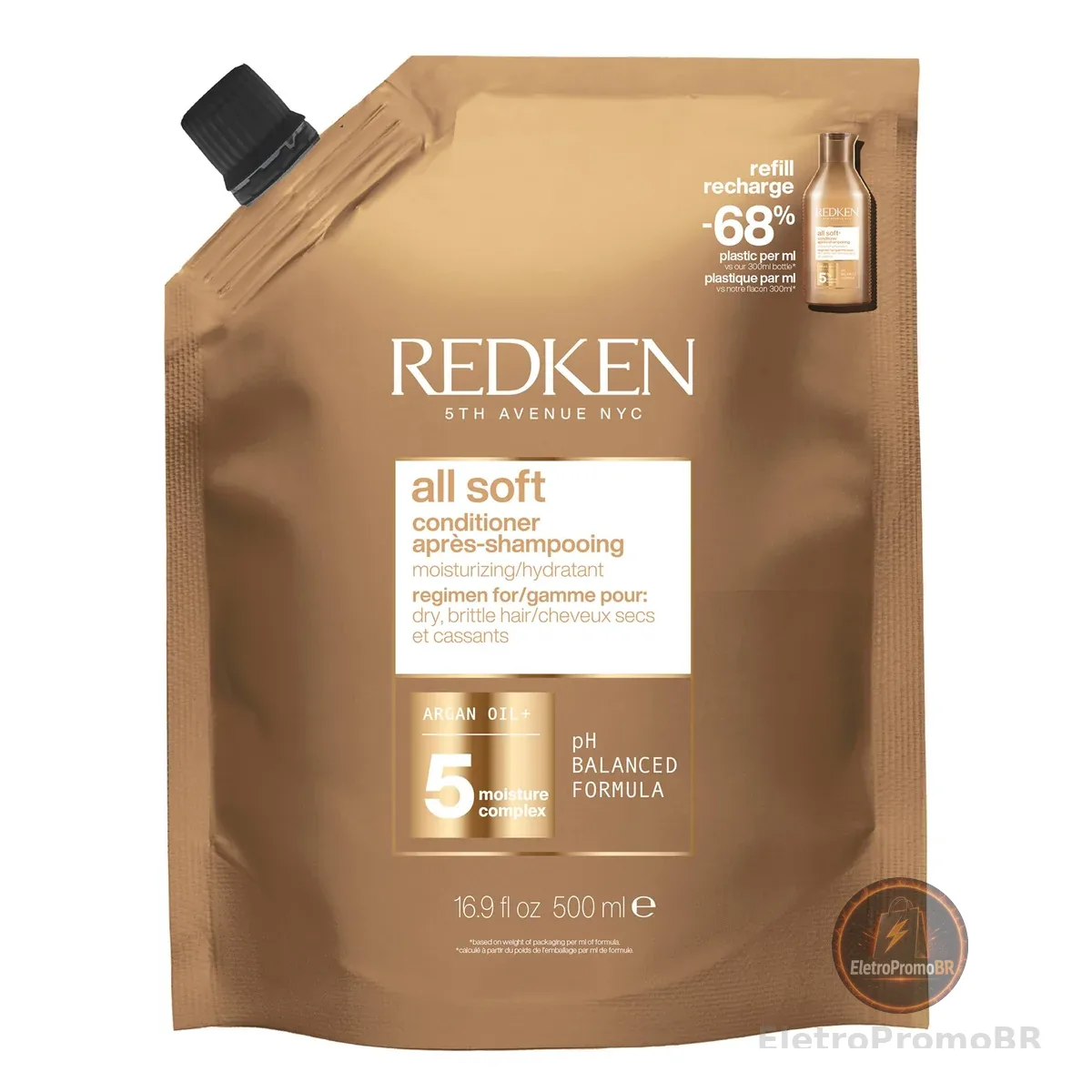 Redken Condicionador All Soft, Promove hidratação profunda e 15x mais maciez, Maciez intensa, Fórmula com óleo de argan, Para cabelos secos e opacos, 500ml