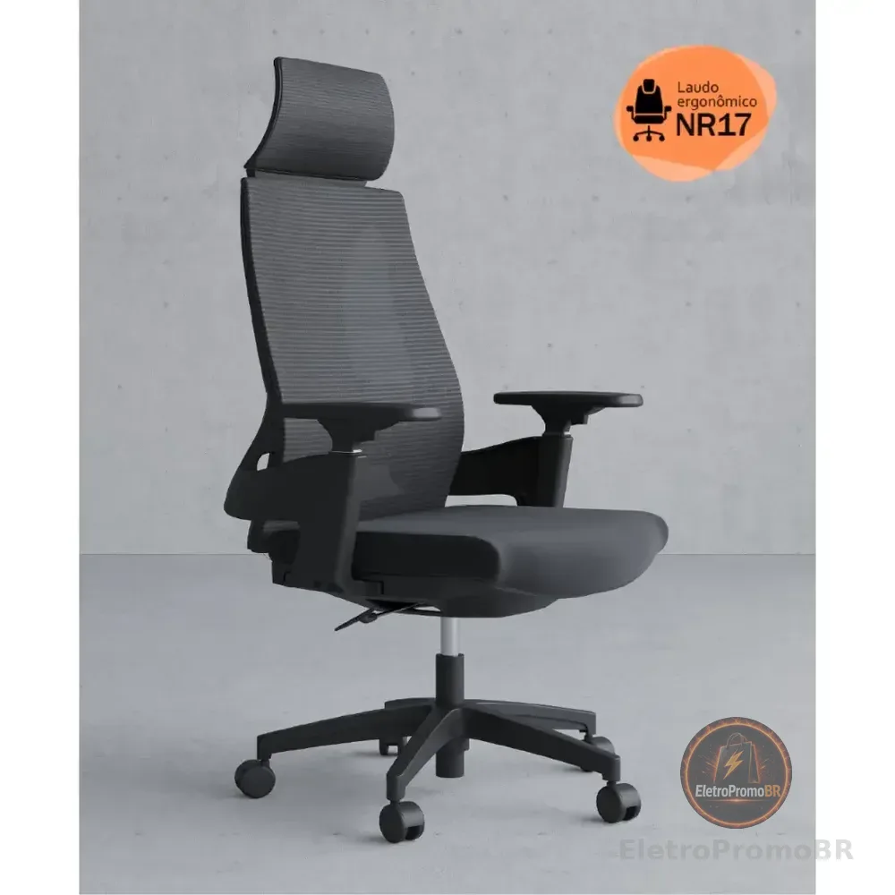 Cadeira De Escritório Rivatti Presidente Nr17 Ergonômica Premium Toledo Cor Preto Assento Em Tela Mesh