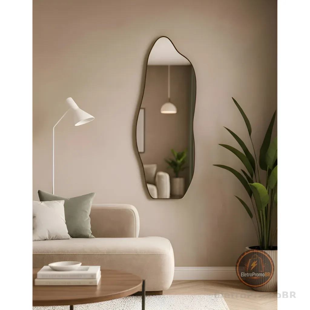 Espelho Decorativos Couro 100cm x 35cm Quart Salão Hall Sala