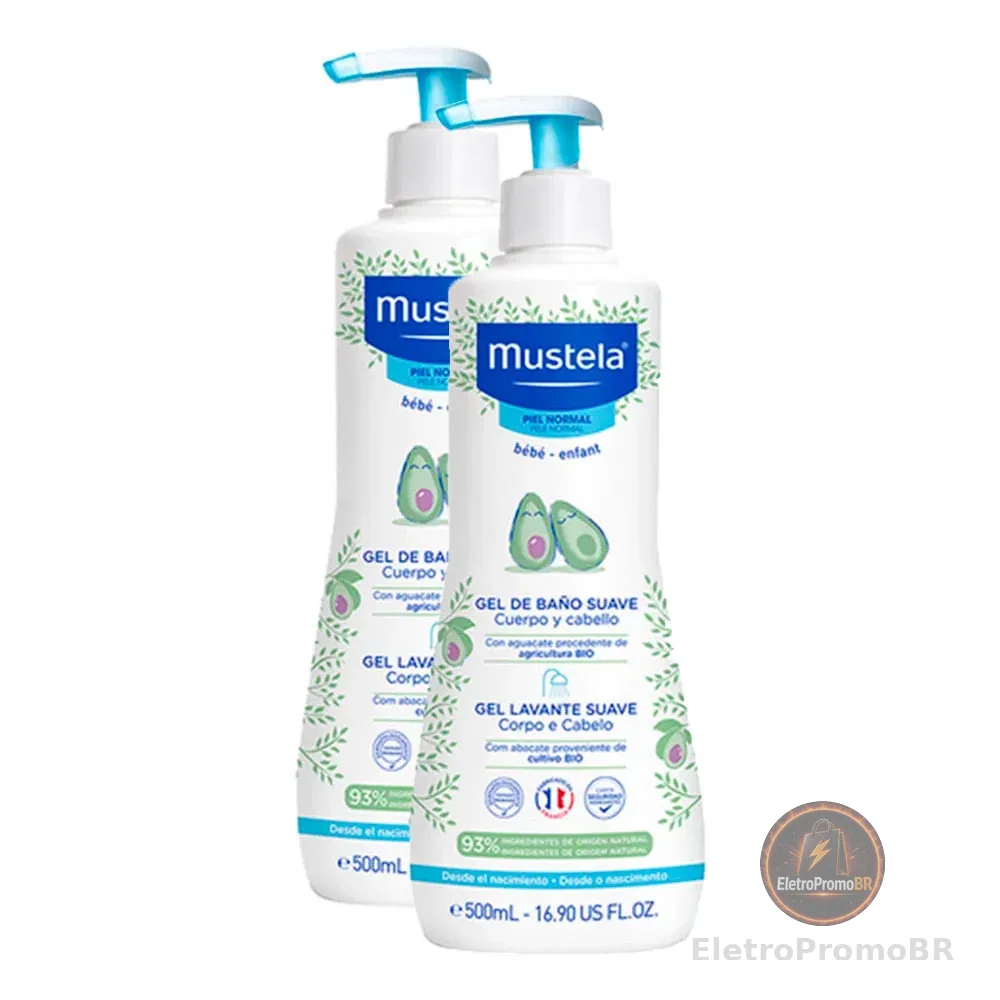 Kit 2 Gel Lavante Suave Mustela Bebê Corpo e Cabelo 500ml