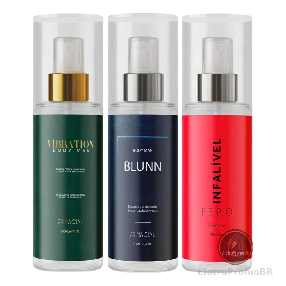 Kit Body Splash Masculino Vibration + Blunn + Infalível Fero