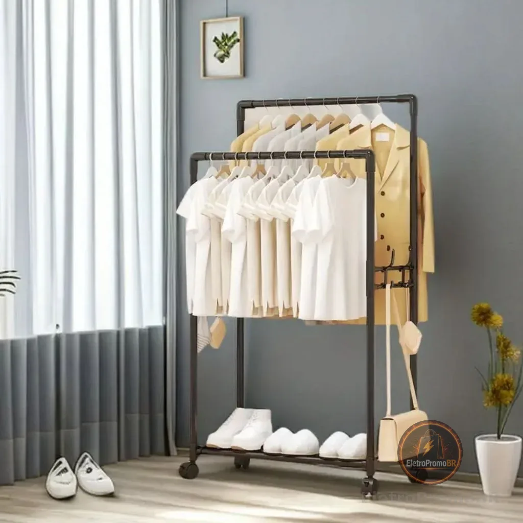 Arara COM RODAS DE FERRO Guarda Roupa Cabideiro Camisa Sapateira Closet Quarto Pendurar