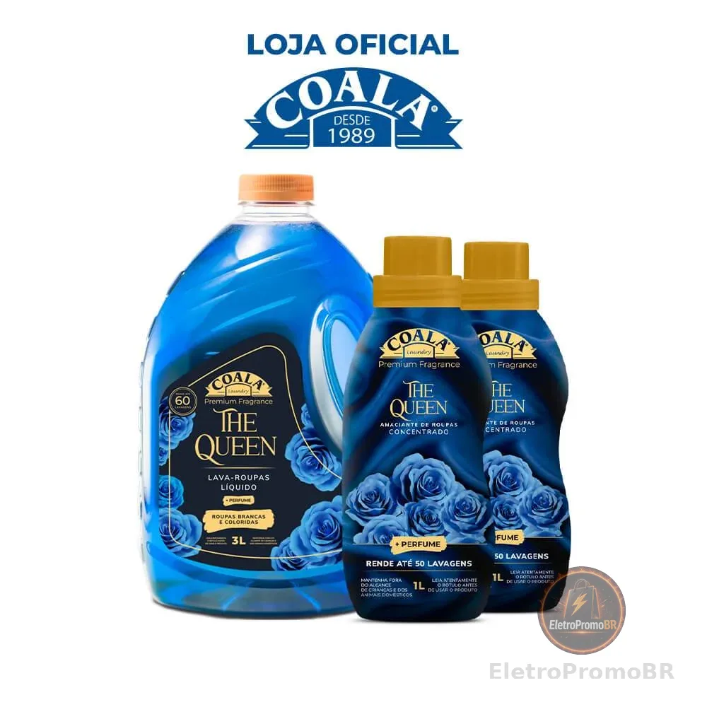 Kit Coala Laundry 1 Lava Roupas 3L + 2 Amaciante - The Queen