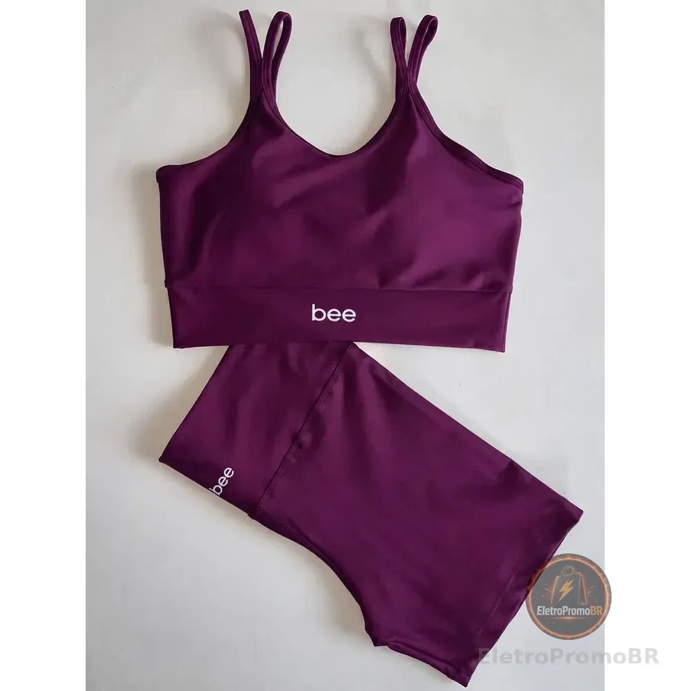 Conjunto Fitness Bee Top Cropped E Short Premium Feminino Roxo Lisa M