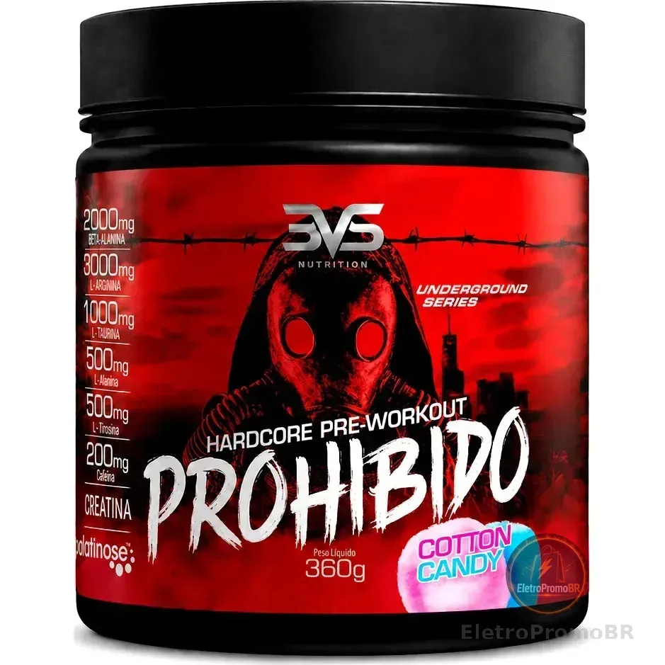 Prohibido Pré Treino 360g - Sabor: Cotton Candy - A Combinação Perfeita De 8 Ingredientes Que Proporcionam Energia Do Início Ao Fim Do Seu Treino Algodão Doce