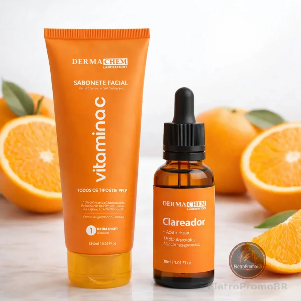 Kit Skincare Vitamina C: Sabonete Facial + Sérum Facial Uniformiza o Tom Para Todos os Tipos de Pele