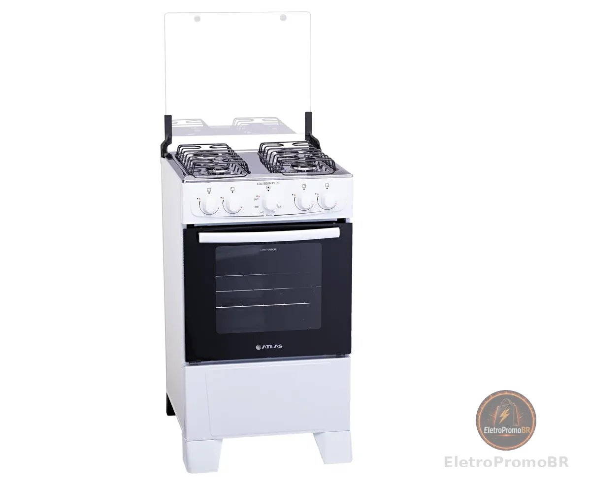 Fogão Atlas 4 Bocas Mesa de Inox Coliseum Plus Branco