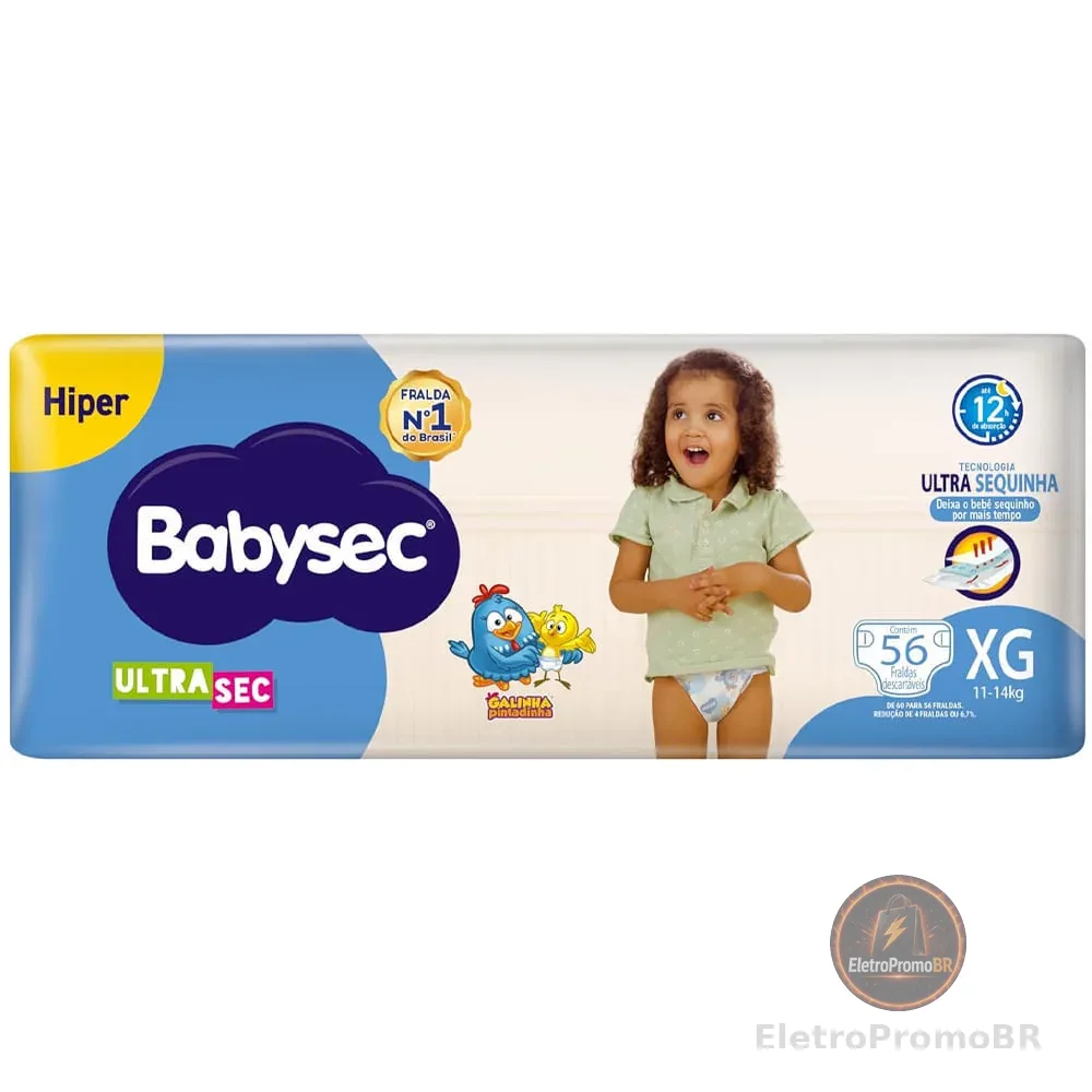 Fralda Descartável Babysec Galinha Pintadinha Ultrasec XG Com 56 Unidades