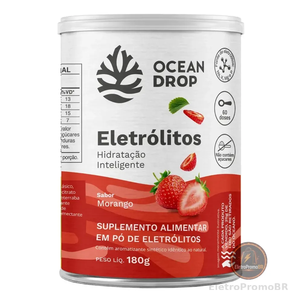 Eletrólitos Ocean Drop Sódio Potássio Fósforo Magnésio Eletrolitos 180g Sabor Morango