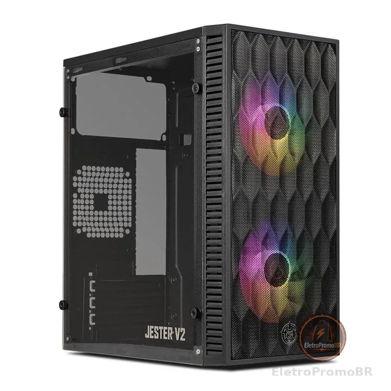 Gabinete Gamer TGT Jester V2 Rainbow Mini-Tower Lateral de Acrilico c/2 Fans, Preto TGT-JSRV2-BKGF02