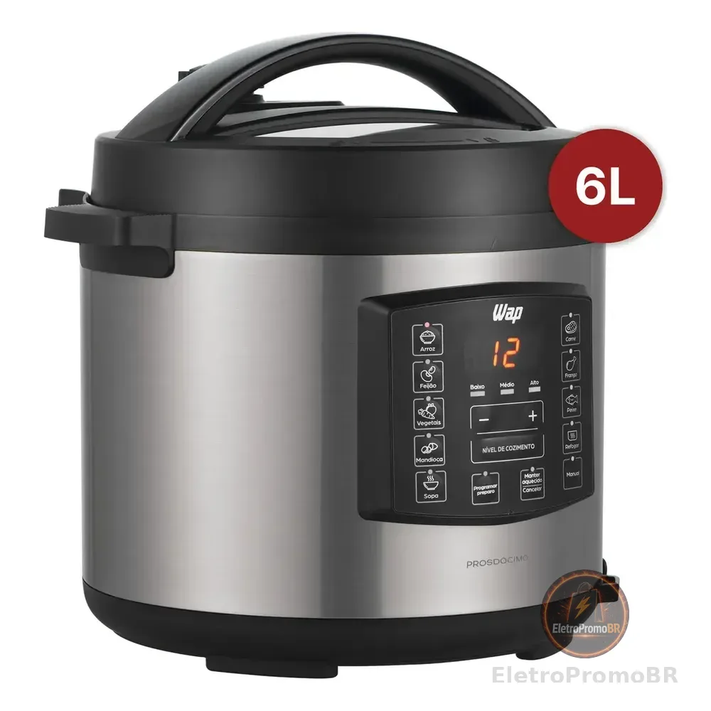 Panela De Pressão Wap Wppe1 Elétrica 6 Litros Com Painel Digital Inox E Preto 220v 60 Hz