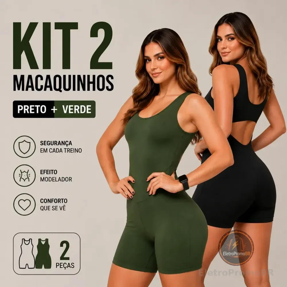 Kit 2 Macacão Fitness Academia Zero Transparencia Modelador Preto E Verde G (42/44)