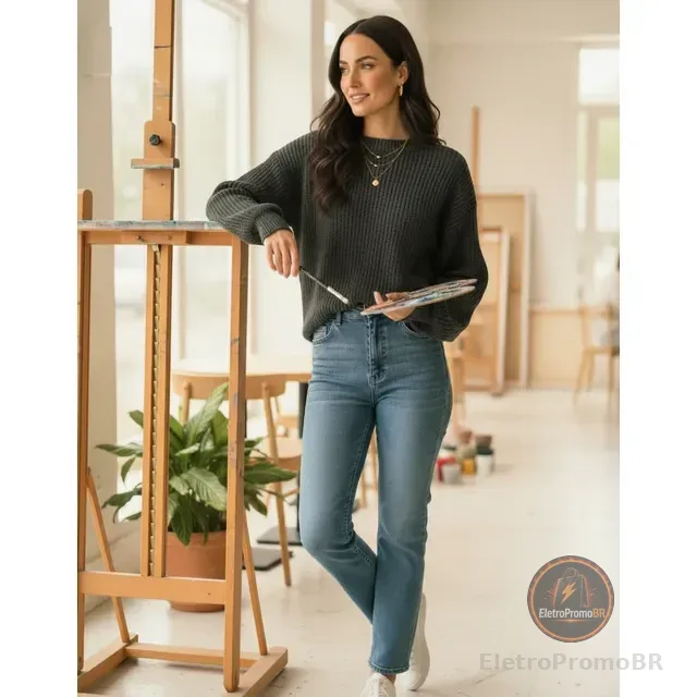 Blusa Feminina Inverno Tricô Manga Longa Balão Moderna
