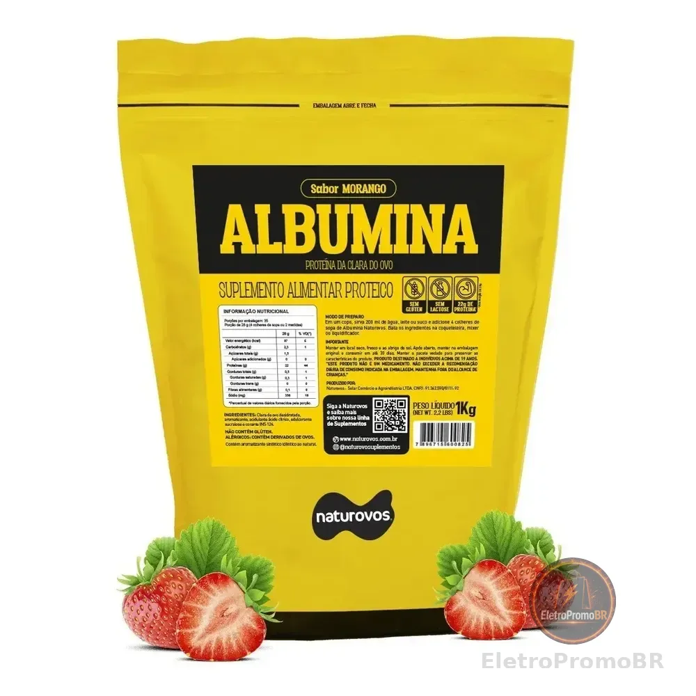 Albumina Naturovos De Morango, Proteína P/ Músculos C/ 1 Kg