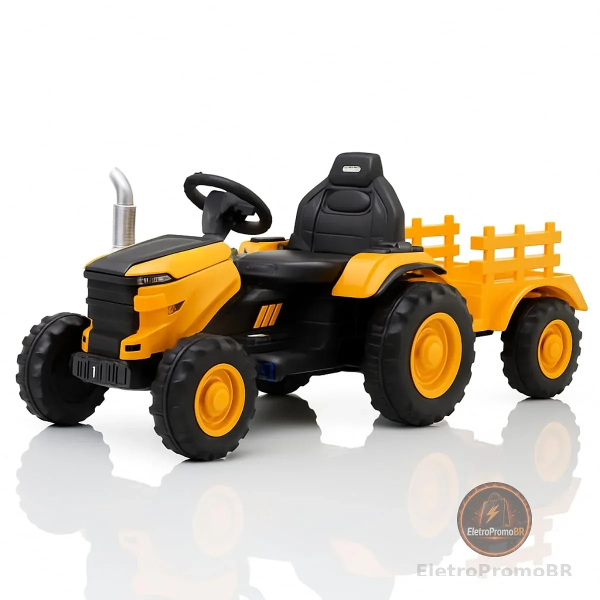 Trator Elétrico Infantil 12V Controle Remoto Som Luz e Carreta (Amarelo)