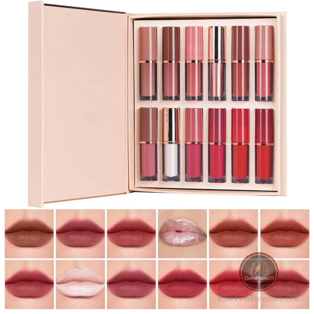 Batom Lip Liner Conjunto Batom liquido | Conjunto de Lápis para Lábios Matte 12 Cores