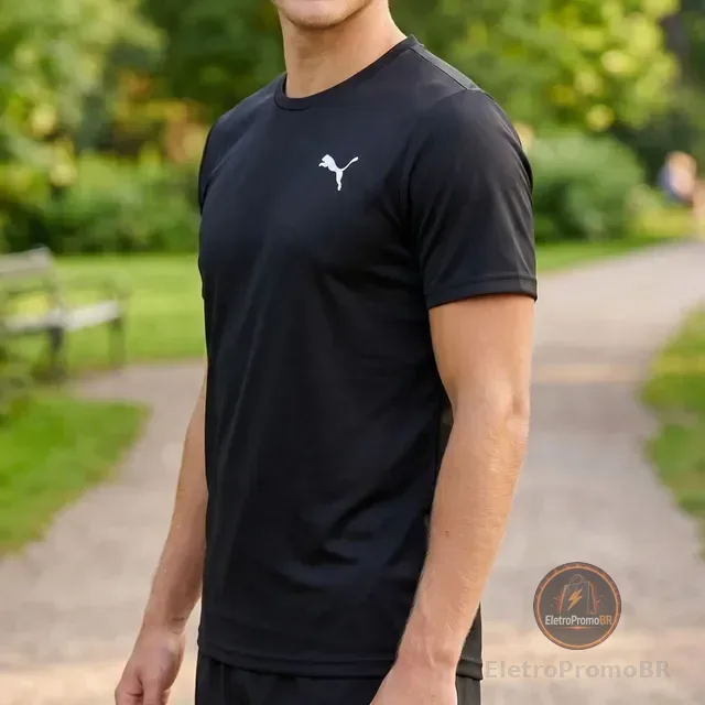 Camiseta Puma Masculina Térmica Manga Curta Proteção Uv 50+