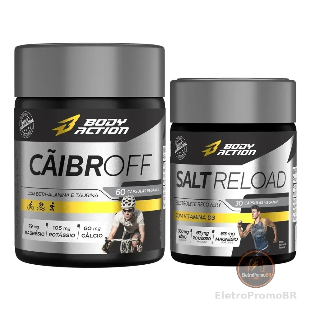 Suplemento Potássio Magnésio Cãibroff Caps + Salt Reload Cápsulas Sal Bodyaction Sabor Sem Sabor