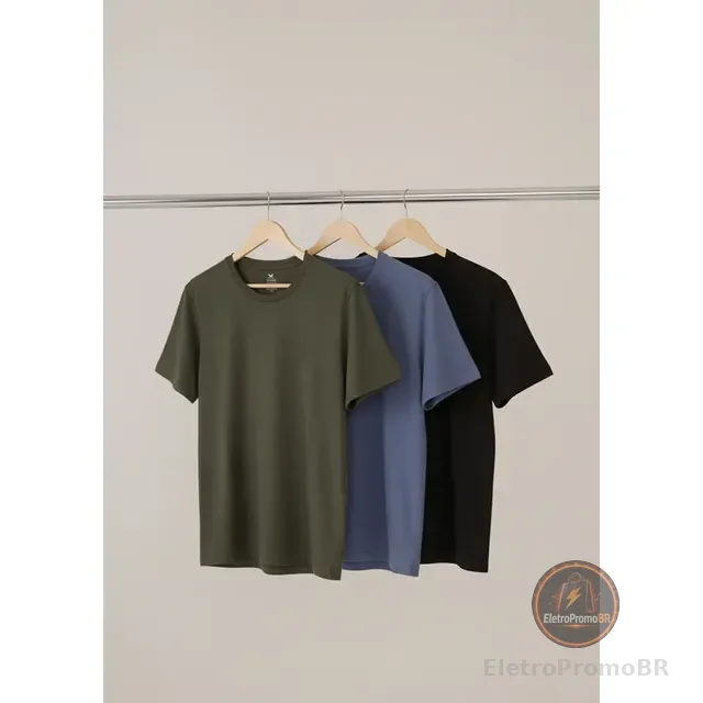 Kit Com 3 Camisetas Masculinas Básicas Slim Hering