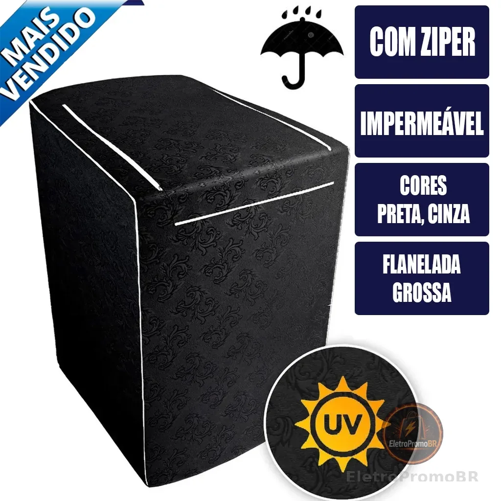 Capa para Maquina de Lavar com Ziper 10, 11, 12, 13, 14, 15, 16, 17, 18kg Electrolux Brastemp Consul