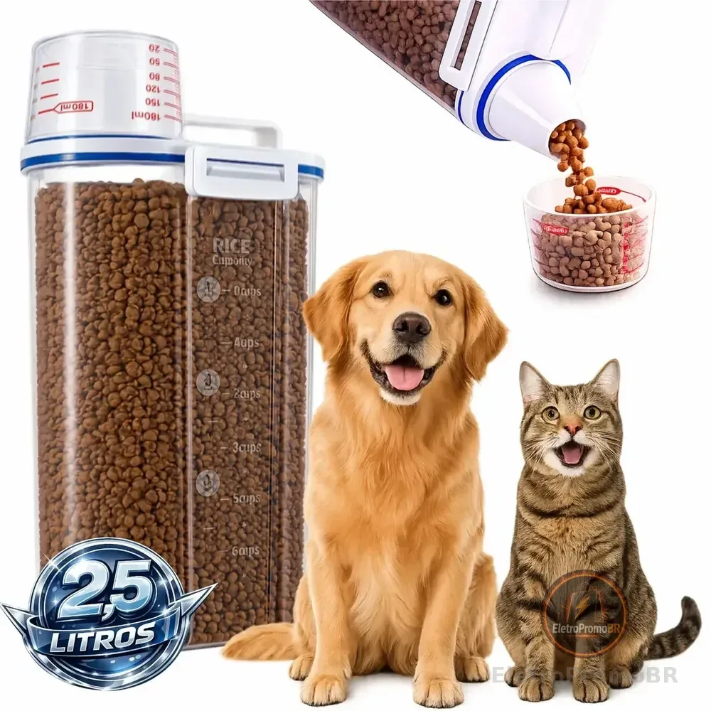 Porta Ração Pote Com Tampa Pet Gato Cachorro Dispenser Porta Racao Pote Container Porta Ração Dispenser Cor Transparente Capacidade 2,5 Litros Drop Shopy