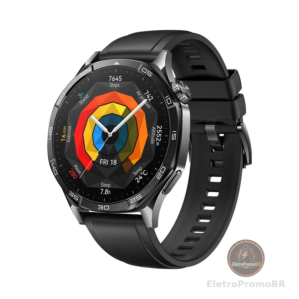 Smartwatch, HUAWEI WATCH GT 5 46mm, Nova Experiência de Corrida e Ciclismo, Sharp-Edged Design, Até 2 Semanas de Bateria, Compatível com iOS e Android, Sistema GPS Integrado, Preto