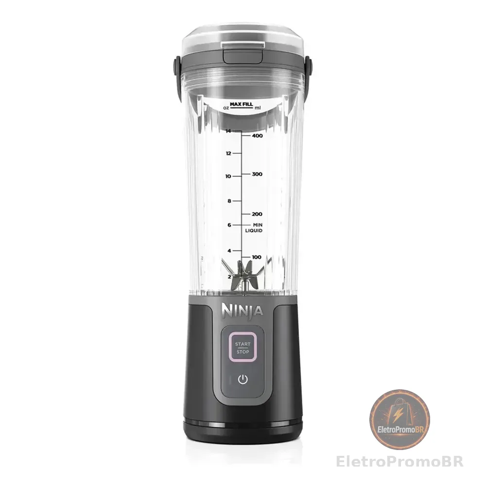 Liquidificador Portátil, Ninja, Base Recarregável, Tampa À Prova De Vazamentos, Função De Auto-limpar, Copo De 470 Ml, Bivolt Preto 127/220v
