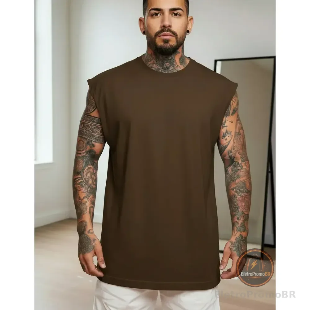 Regata Oversized Masculino Tamanho Grande Básica Lisa Marrom G