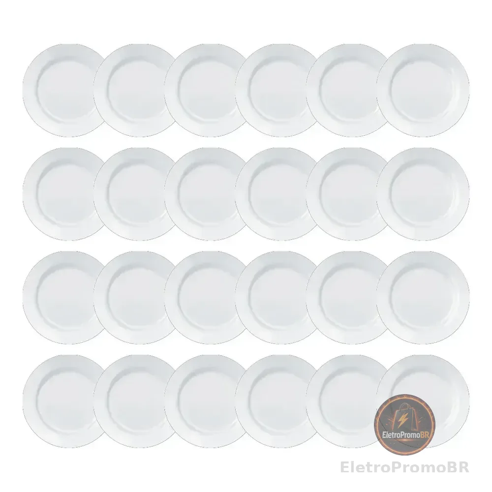 Conjunto Prato Opaline Menu Raso 24pçs Branco Liso