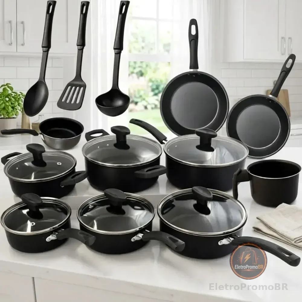 Jogo De Panelas 13 Peças Antiaderente Cozinha Completa Imperial Premium Preto