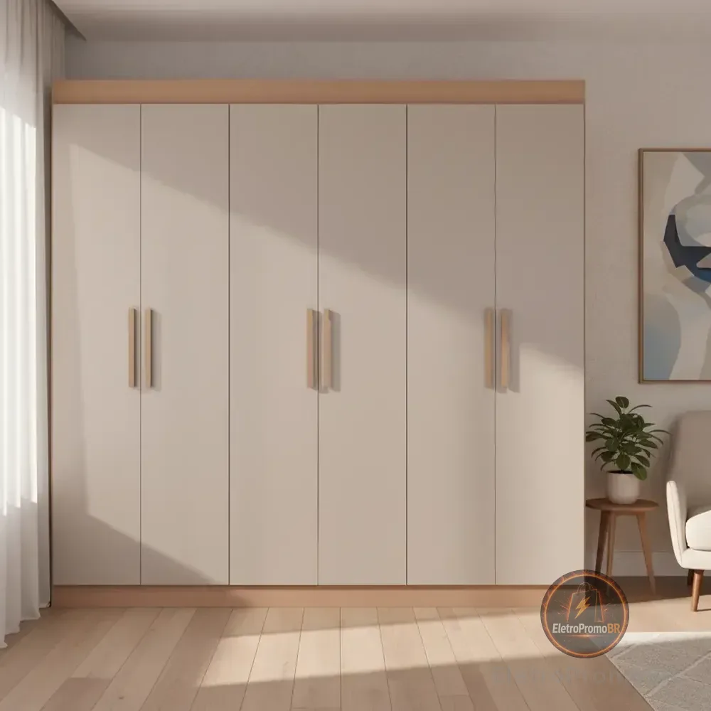 Guarda-roupa Casal Bartira Ville Com 6 Portas E 2 Gavetas Cor Avelã Com Cappuccino