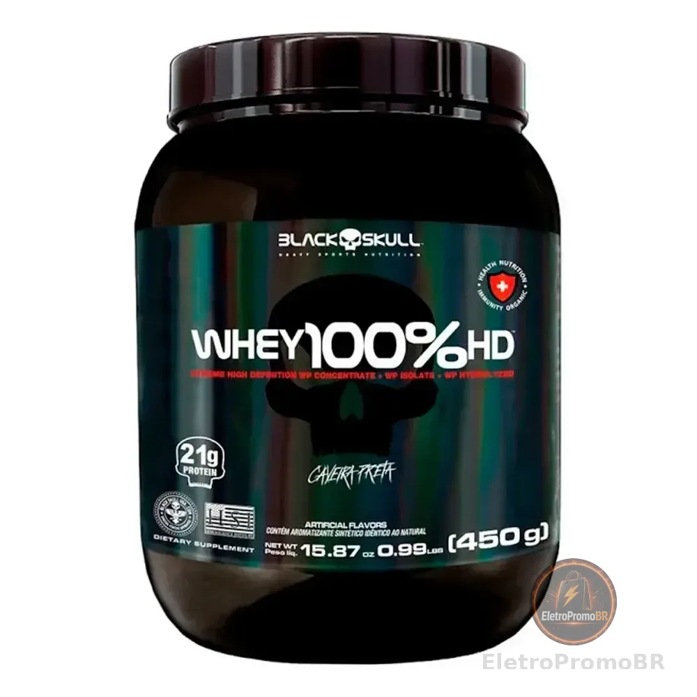 Whey Protein 100% Hd Pote 450g - Black Skull Morango