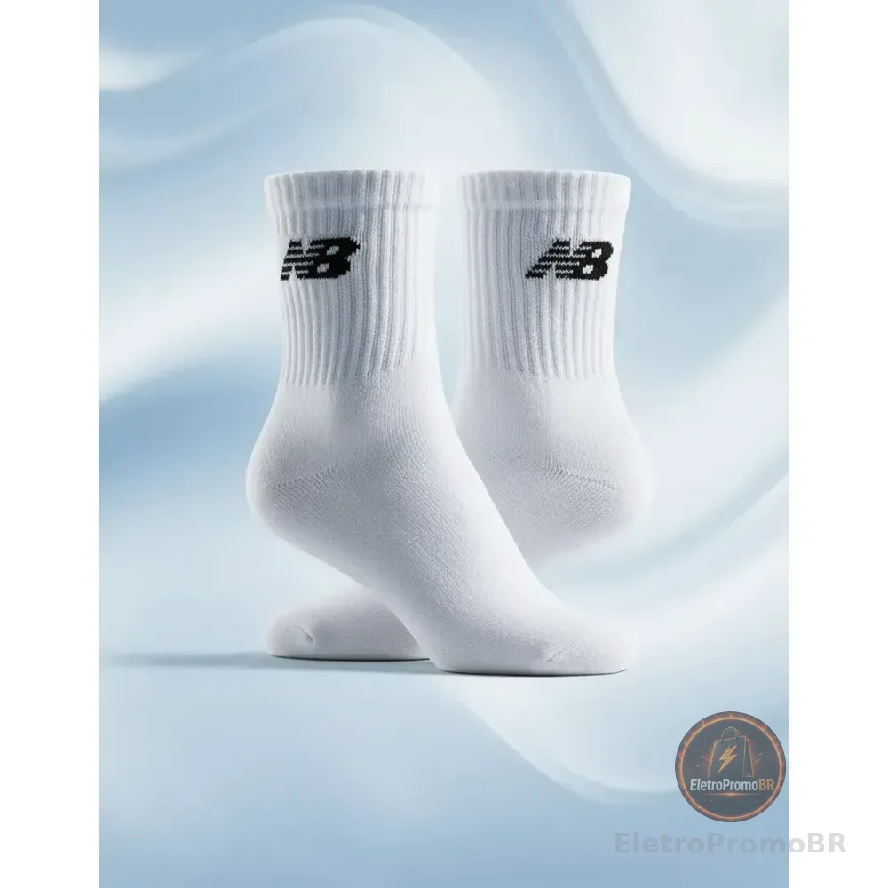 Meia New Balance Cano Longo Kit 3 Pares Unissex Original Branco 34-38