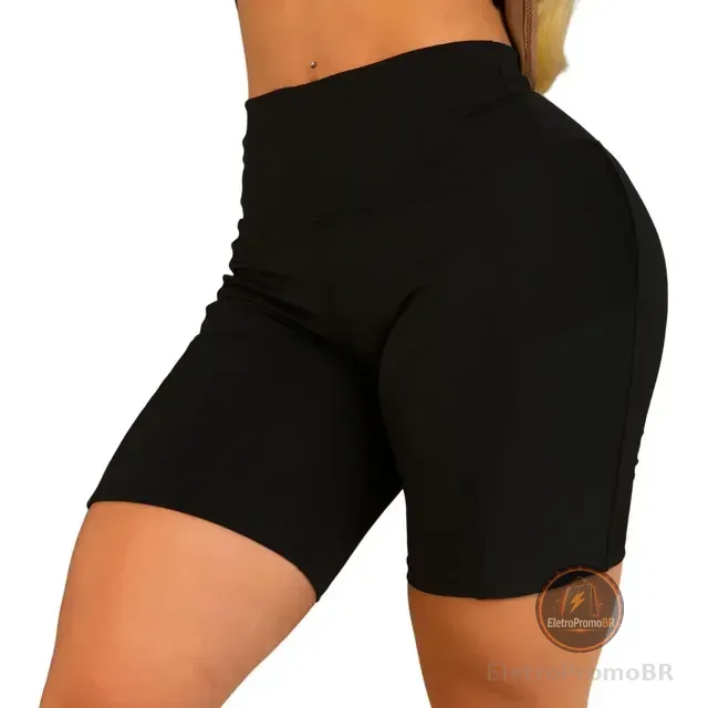 Shorts Feminino Academia Bermuda Bolso Lateral Cintura Alta
