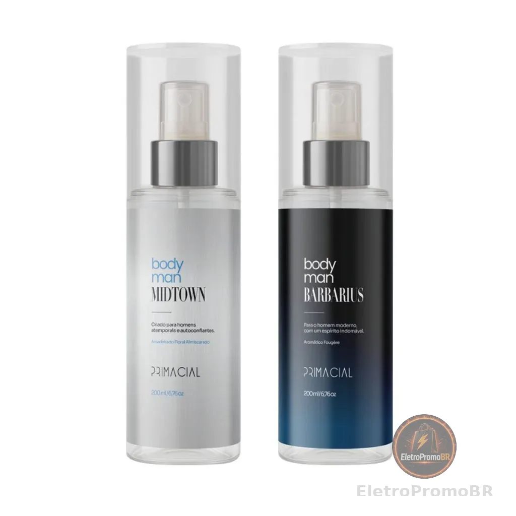 KIT BODY SPLASH MASCULINO BARBARIUS E MIDTOWN 200ML - PRIMACIAL PERFUME FRESCO AMADEIRADO