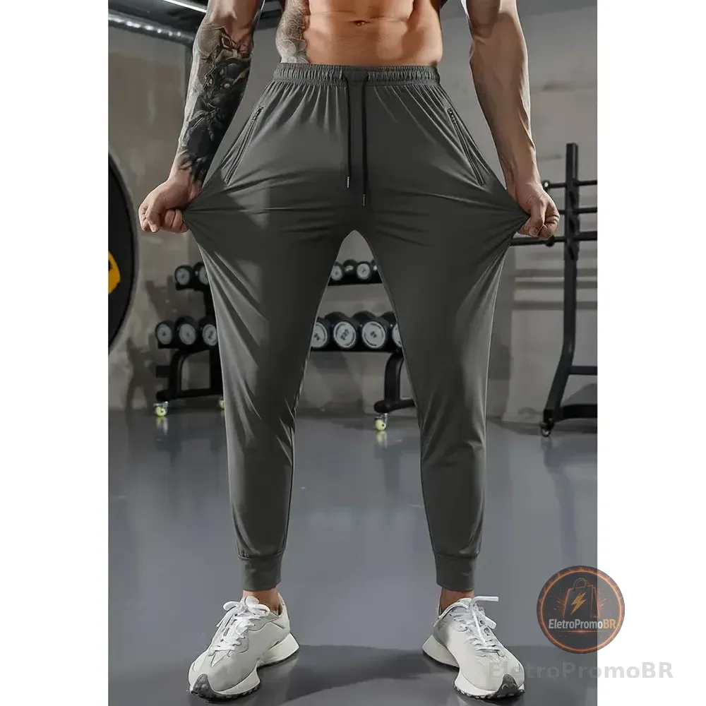 Calça Masculina Tactel Jogger Esportiva Academia Slim Treino Cinza Tactel P 36/38