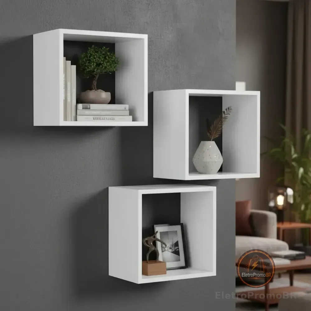 Kit 3 Nichos 100%mdf 25x25 Branco Madeira Presente Decorativo Escritório Retrato Brinquedos